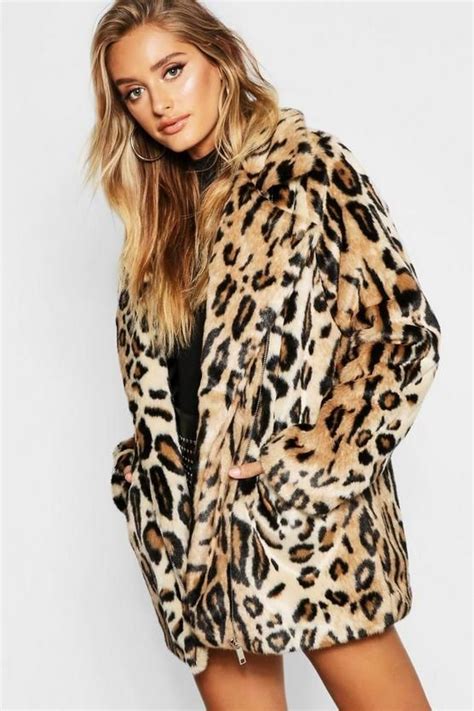 Leopard Faux Fur Coat Boohoo Coat Women Fashion Fur Coat Faux Fur