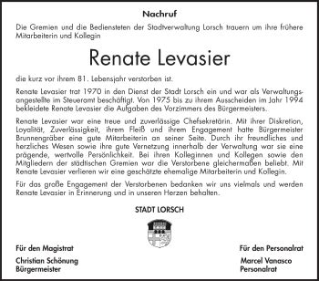 Traueranzeigen Von Renate Levasier Trauerportal Ihrer Tageszeitung