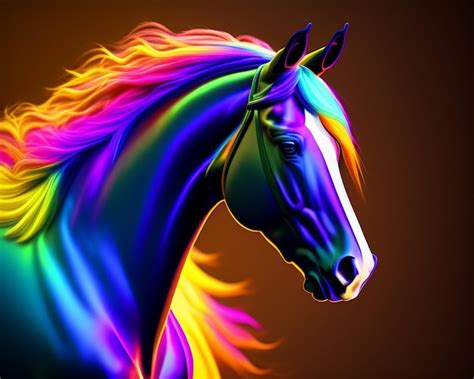 Premium Photo A Colorful Horse With Rainbow Mane