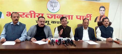 BJP leaders at a press conference at Jammu on Tuesday. - Jammu Kashmir ...