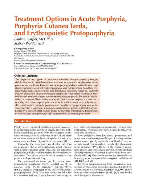 (PDF) Treatment options in acute porphyria, porphyria cutanea tarda ...