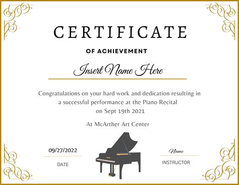 Music Recital Certificate Mega Pack 8 Instruments Award Printable