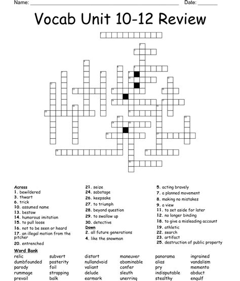 Vocab Unit 10 12 Review Crossword WordMint