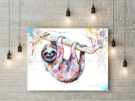 Sloth Canvas Watercolour Art Canvas Print Canvas Wall Etsy