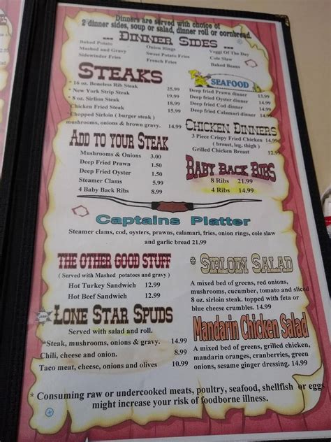 Menu At The Lonestar Pub Bar Concrete