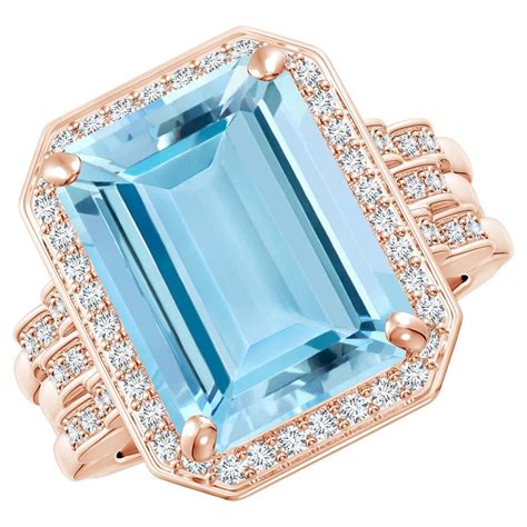 Customizable Angara Gia Certified Natural Emerald Cut Aquamarine Halo