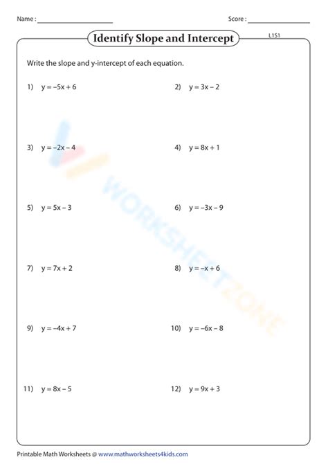 Slope Intercept Form Worksheet