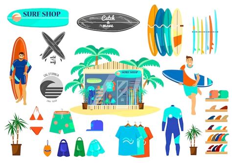 Premium Vector Vector Set On Surfing Theme Surf Shop Surf Boards