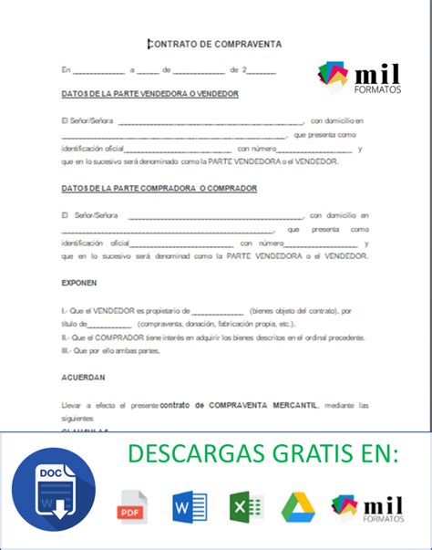 Contrato De Compraventa 【 Ejemplos Y Formatos 】word Pdf