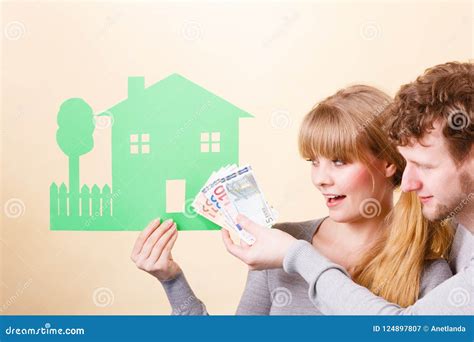 Couple with House and Money. Stock Image - Image of render, home: 124897807