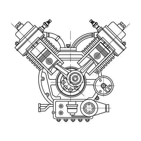 Um Motor De Combustão Interna O Motor Do Desenho Da Máquina Na Seção