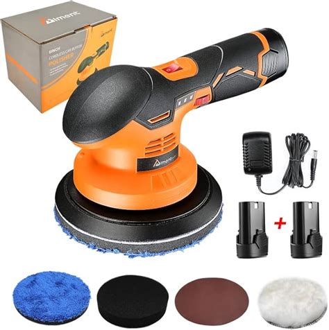 Aiment Cordless Car Buffer Polisher 6 Inch 5000rpm Cordless Buffer With 2pcs 12v 2