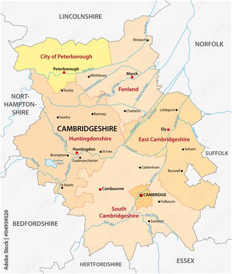 vector administrative map   county cambridgeshire england stock vector adobe stock