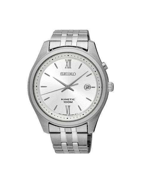 Seiko Kinetic Handsome Gents Watch Shape Round Silver Dial Date Three Hands