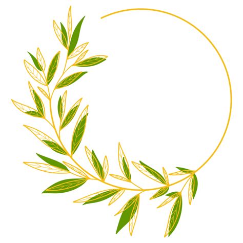 Gold Circle Frame With Leaves Png