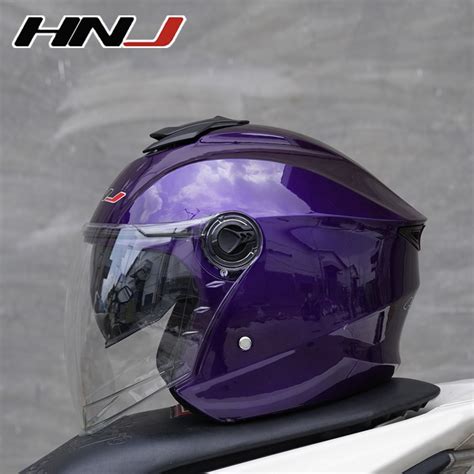 Hnj Open Half Face Helmet Motorcycle Dual Visor For Men And Women