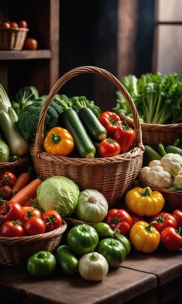 Premium Ai Image Vegetables Arranged In Baskets On The Table