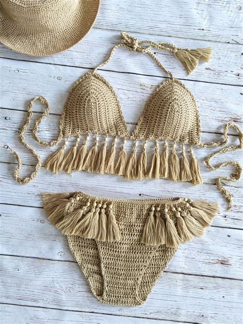 Handmade Crocheted Bikini Set Soft Cotton Yarn Crochet Etsy Crochet