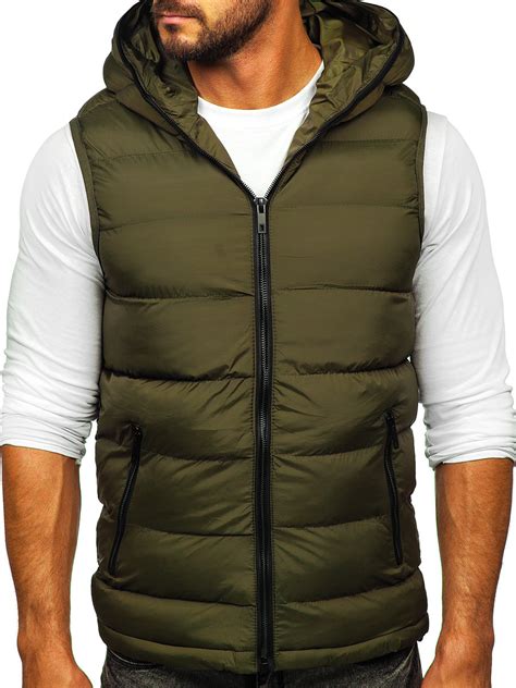 Chaleco Acolchado Grueso Con Capucha Para Hombre Caqui Bolf 7M805 KHAKI