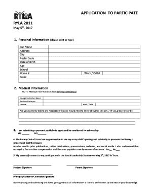 Fillable Online RYLA NORTH REGISTRATION FORM DISTRICT 5040 Fax Email