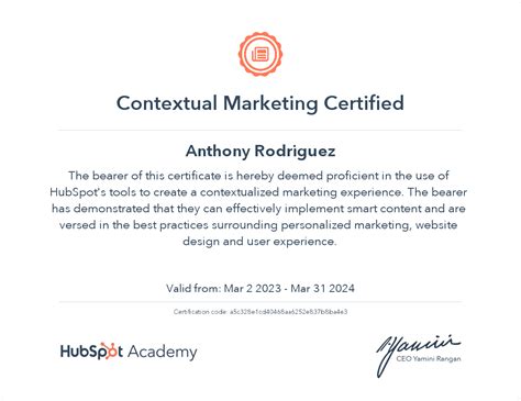 Hubspot Academy Contextual Marketing Certification