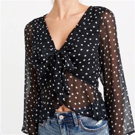 Abercrombie Fitch Tops Abercrombie Fitch Black Polka Dot Sheer