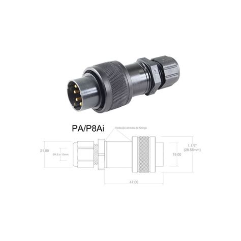 Conector P Cabo PA P8Ai 8 Contatos Macho IP67