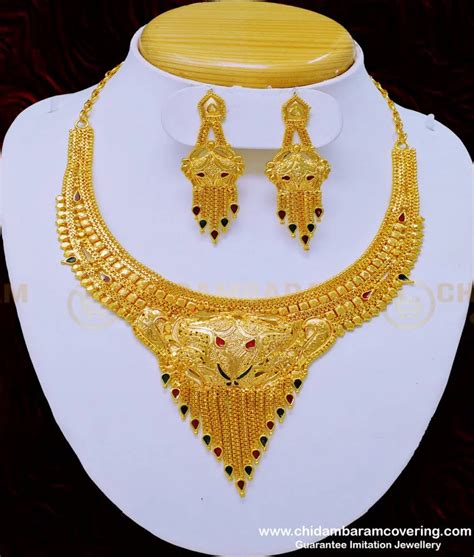 Buy Real Gold Design Bridal Wear One Gram Gold Guarantee Necklace Set