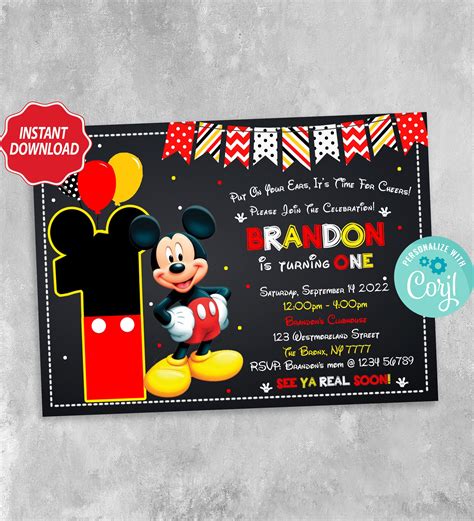 Mickey Mouse Birthday Invitation, Mickey Mouse Invitation Instant Download, Mickey Invitation ...