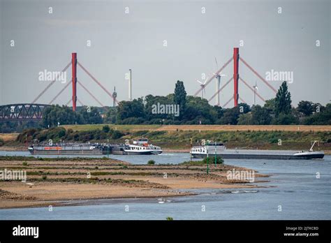 The Rhine At Extremely Low Water Here Near Duisburg Beeckerwerth