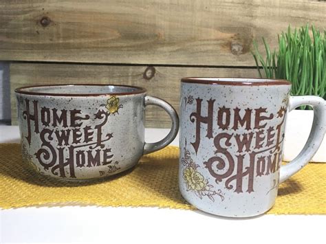 Coffee Mug Cup Home Sweet Home Vintage Style Speckled Stoneware