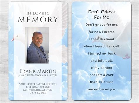 A Funeral Pamphlet With An Image Of A Dove And The Words In Loving