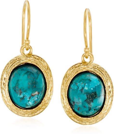 Ross Simons Turquoise Drop Earrings In 18kt Gold Over