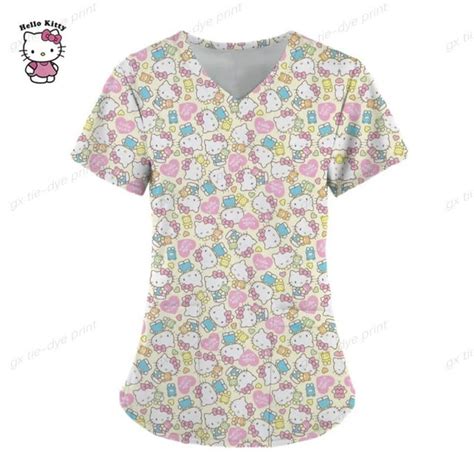 Nurse Uniform Women Short Sleeve V Neck Tops Working Uniform Hello