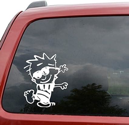 Calvin Hobbes Style Cartoon Car Vinyl Decal Sticker Tall White