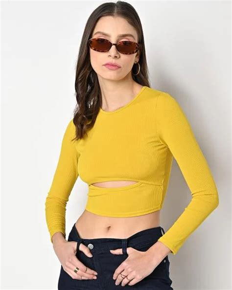 Buy Ribbed Slim Fit Cutout Crop Top Online At Best Prices In India