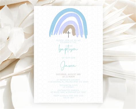 Pastel Rainbow Baptism Invitation Boho Rainbow Christening Etsy