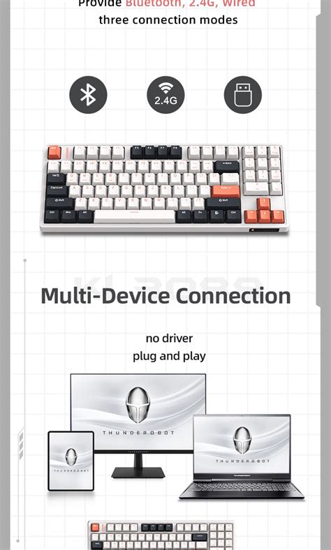 Thunderobot KL3089 Mechanical Keyboard 2 4G Bluetooth Wired 3 Mode Hot Swappable 89 Keys PBT