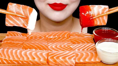 Asmr Salmon Sashimi 연어회 먹방 Eating Sounds Youtube