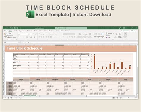 Excel Time Blocking Schedule, Time Block Spreadsheet Template, Weekly ...