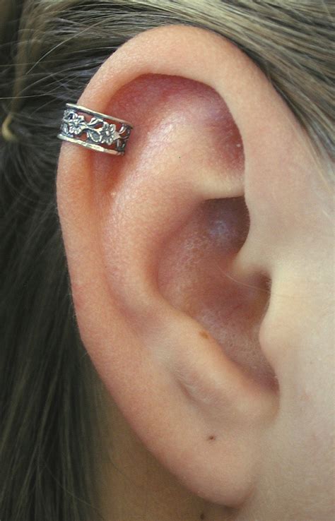 Pierced Floral Lace Cartilage Ear Cuff Sterling Silver