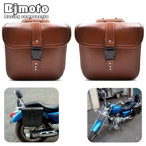 BJMOTO 2 X Motorcycle Saddle Side Bags PU Leather Motor Luggage Bag