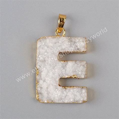 Fashion Gold Plated Letter E Shape Natural Color Agate Druzy Geode Pendant