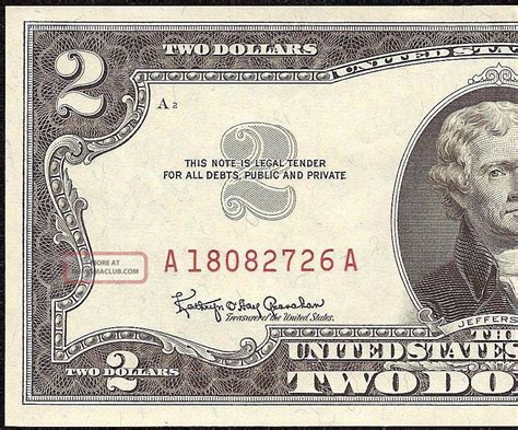 Unc 1963 A 2 Two Dollar Bill United States Legal Tender Red Seal Note