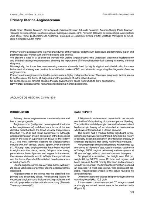 Pdf Primary Uterine Angiosarcoma