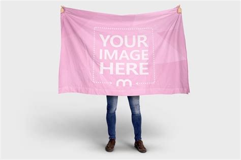 Man Holding Large Fabric Banner Sign Mockup - Mediamodifier