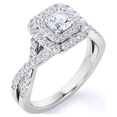 Jeenmata Carat Square Diamond Twisted Band Pave Double Halo Ring