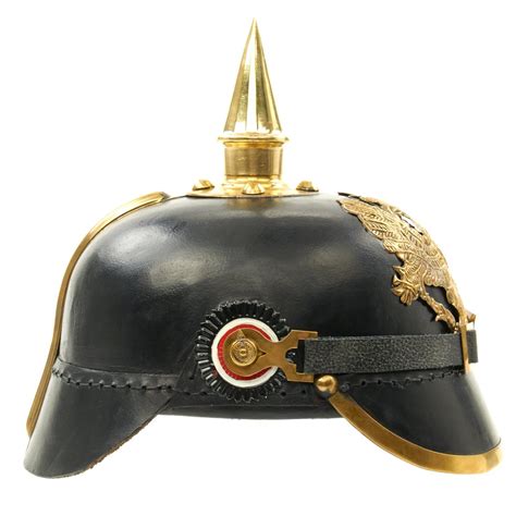 Imperial German Spiked Pickelhaube Helmet Black Leather And Brass