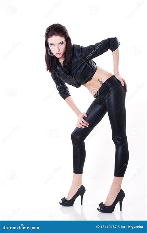 Brunette Woman In Leather Jacket Stock Image Image Of Chick Fashion
