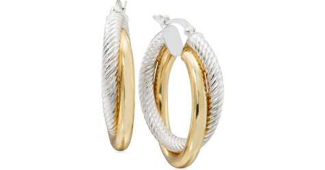 Macy S Two Tone Textured Overlapped Hoop Earrings In Sterling Silver